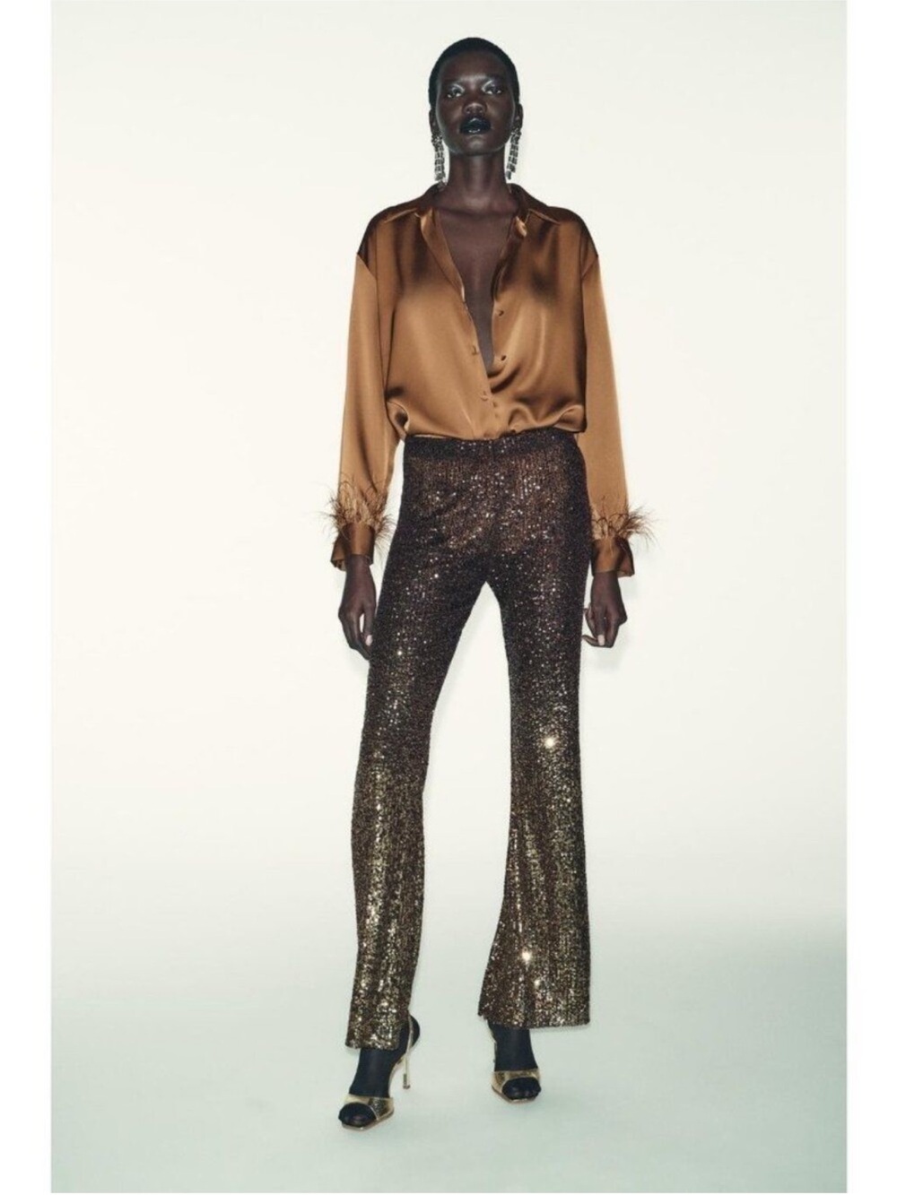 Zara Womens Flared Velvet Leggings
